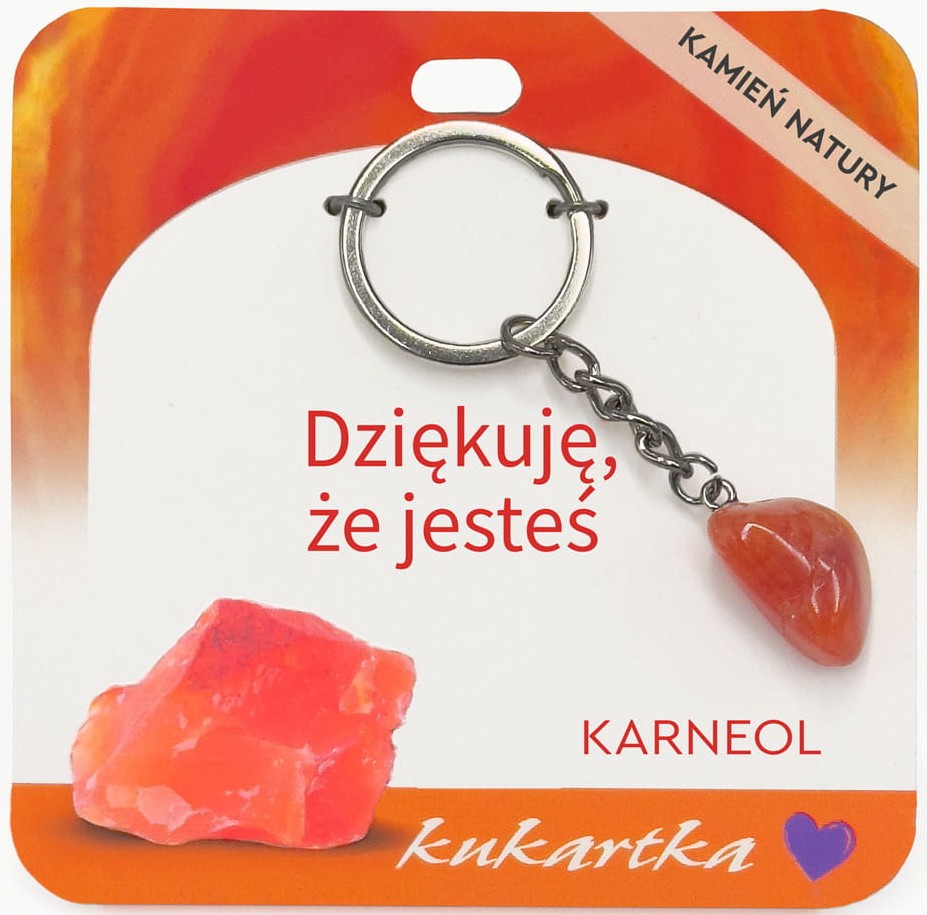 Brelok kukartka: DZIĘKUJĘ, ŻE JESTEŚ (karneol) - BKN-061