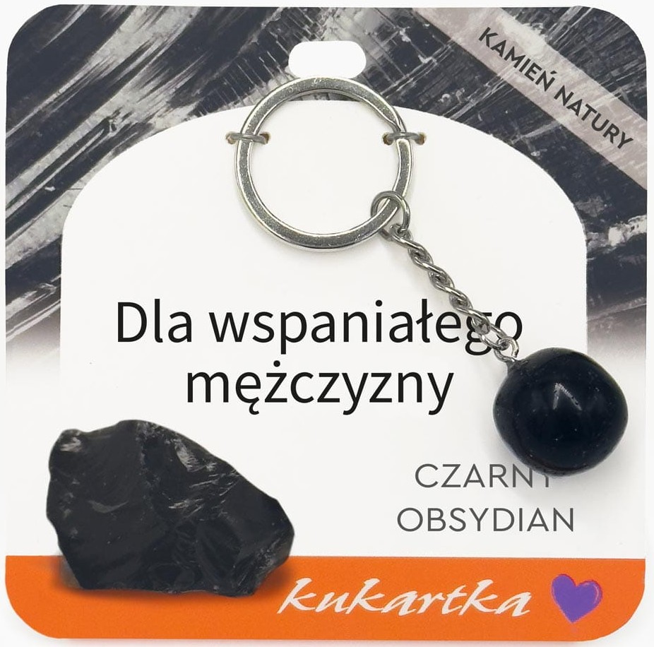 Brelok kukartka: DLA WSPANIAŁEGO MĘŻCZYZNY (czarny obsydian) - BKN-071