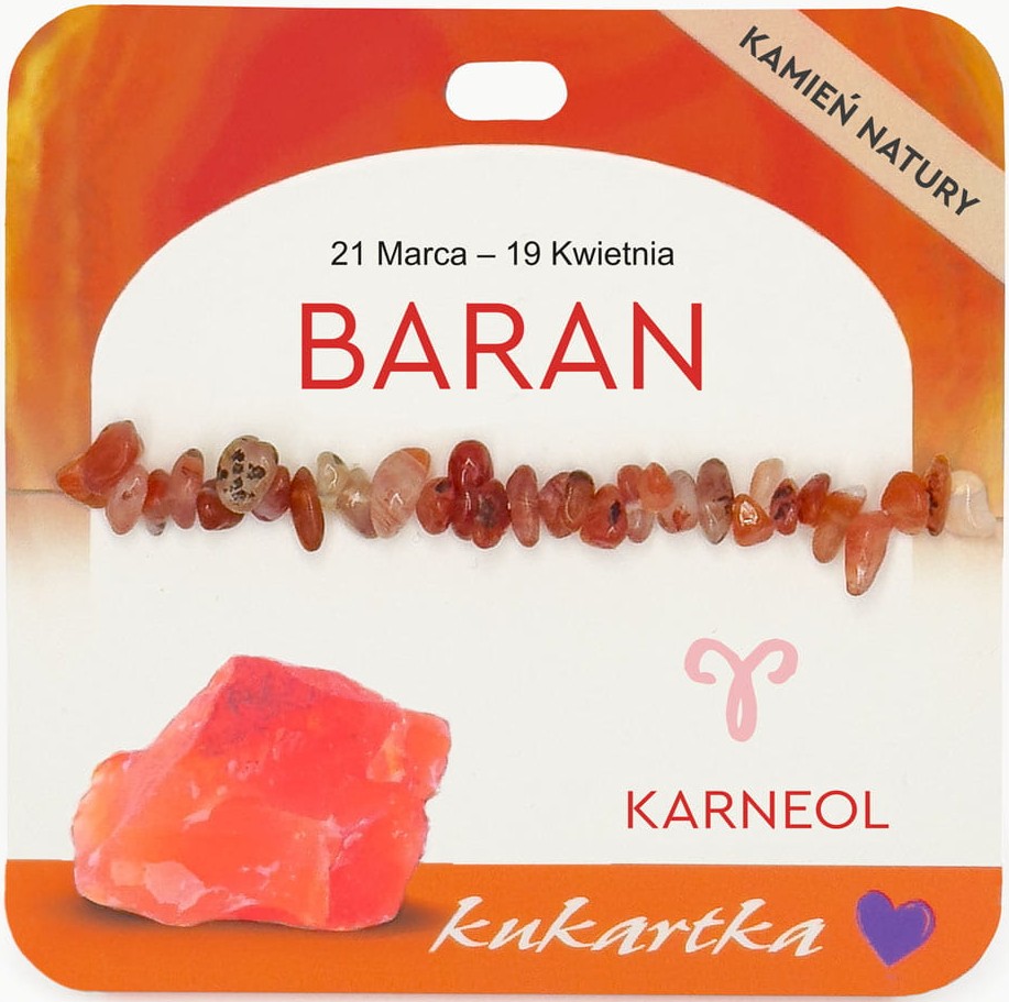 Bransoletka kukartka ZNAK ZODIAKU: BARAN (karneol) - BRA-037