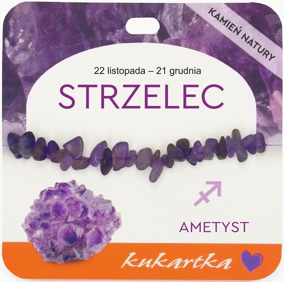 Bransoletka kukartka ZNAK ZODIAKU: STRZELEC (ametyst) - BRA-039