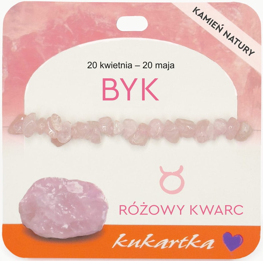 Bransoletka kukartka ZNAK ZODIAKU: BYK (różowy kwarc) - BRA-040