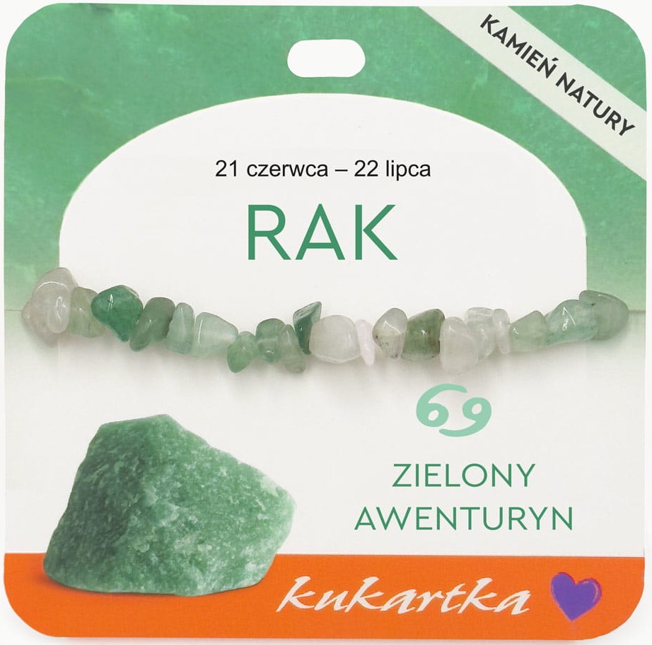 Bransoletka kukartka ZNAK ZODIAKU: RAK (zielony awenturyn) - BRA-046
