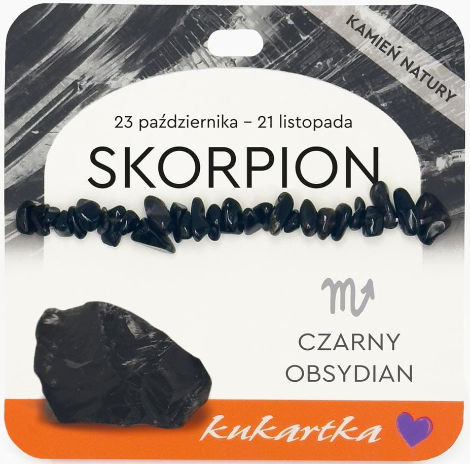 Bransoletka kukartka ZNAK ZODIAKU: SKORPION (czarny obsydian) - BRA-047