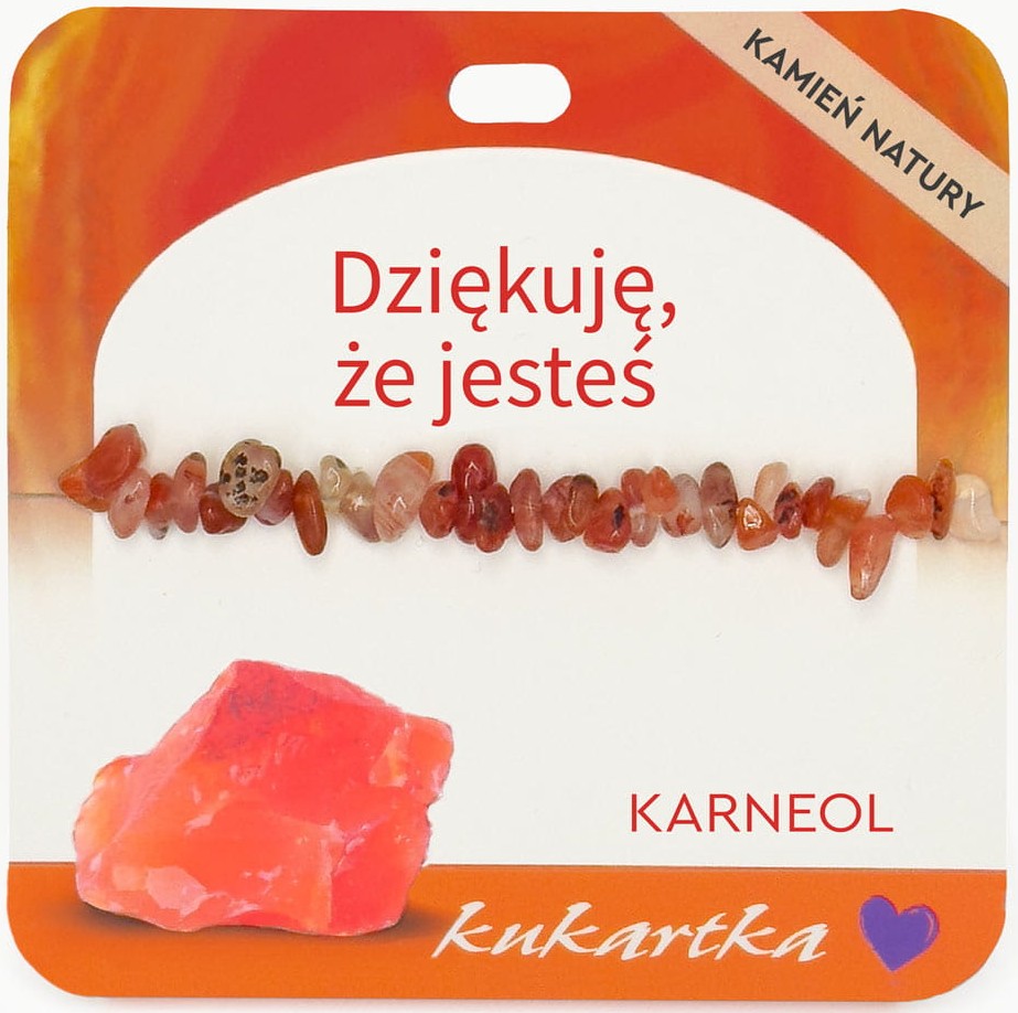 Bransoletka kukartka: DZIĘKUJĘ, ŻE JESTEŚ (karneol) - BRA-061