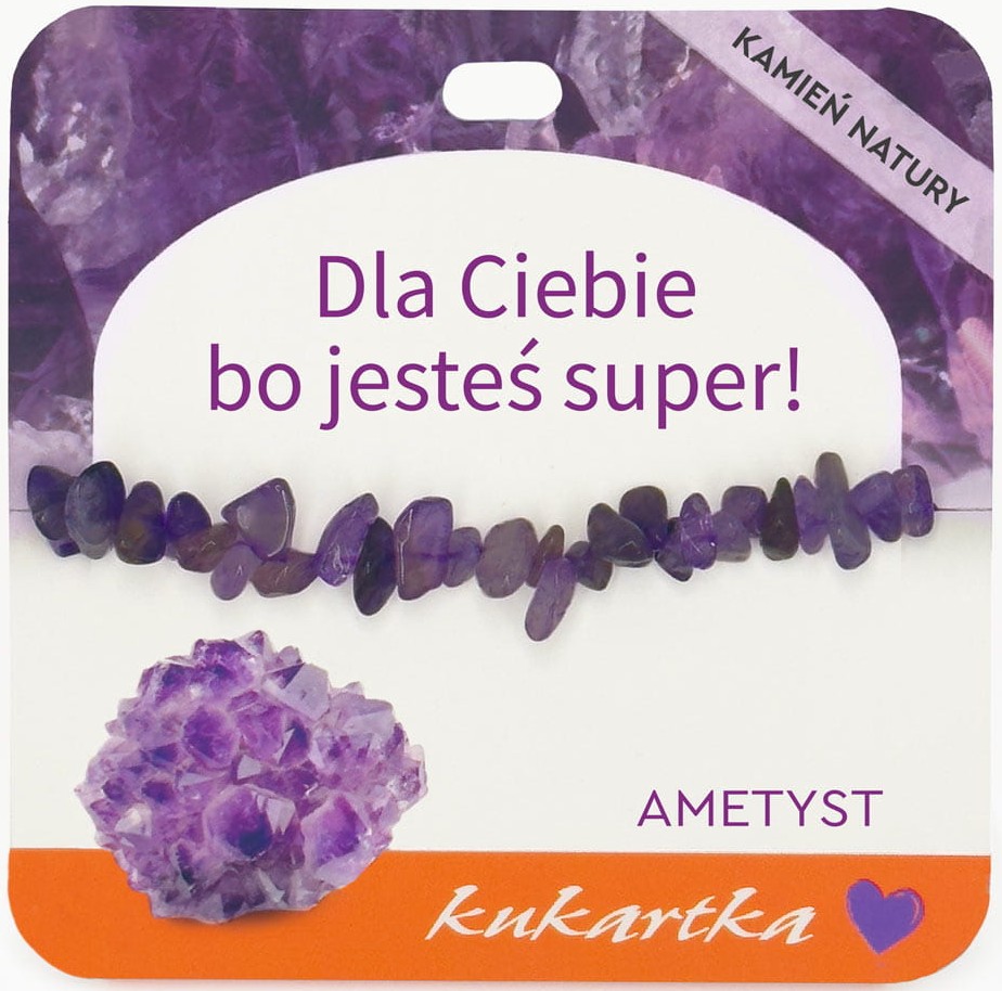 Bransoletka kukartka: DLA CIEBIE, BO JESTEŚ SUPER! (ametyst) - BRA-063