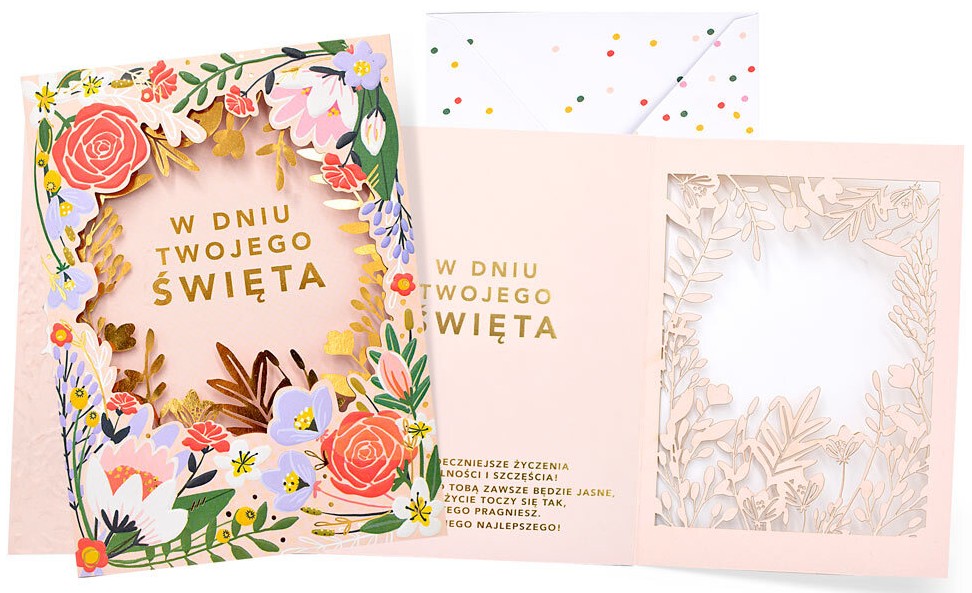 Karnet Dream Cards Plus z kopertą: "W dniu Twojego święta" (kwiaty) DKP-106