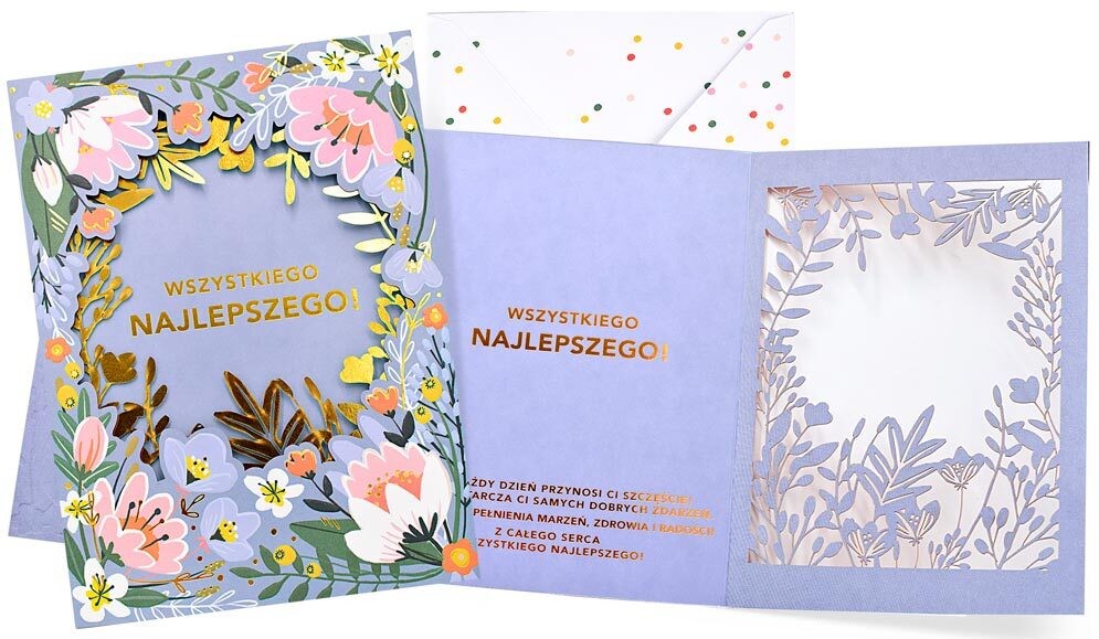 Karnet Dream Cards Plus z kopertą: "Wszystkiego najlepszego" (kwiaty) DKP-107