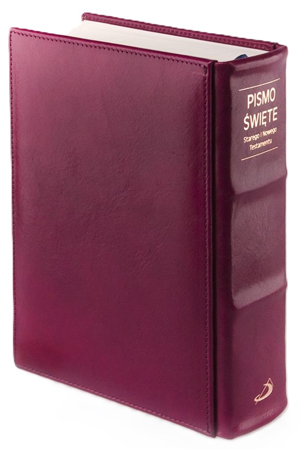 PISMO ŚWIĘTE ST i NT "z gołębicą" - duży format, oprawa twarda - skóra bordowa, etui, paginatory