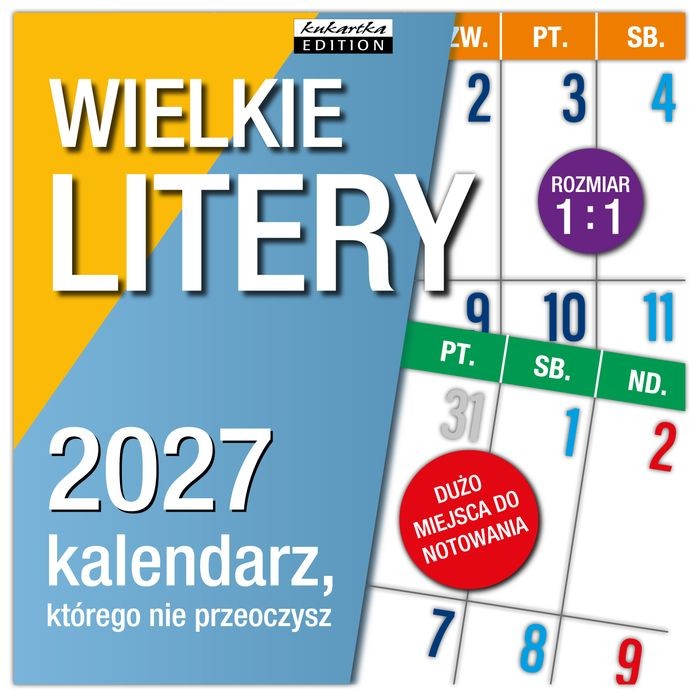 Kalendarz 2027 kukartka ŚCIENNY - WIELKIE LITERY (30x60 cm)