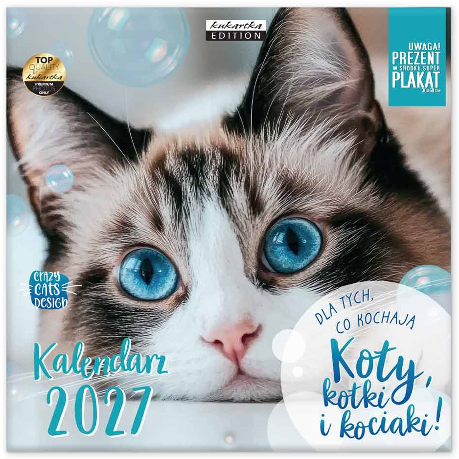 Kalendarz 2027 kukartka ŚCIENNY - KOTY (30x60 cm)