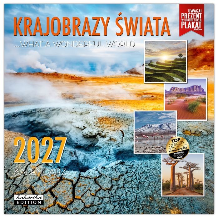 Kalendarz 2027 kukartka ŚCIENNY - KRAJOBRAZY ŚWIATA (30x60 cm)