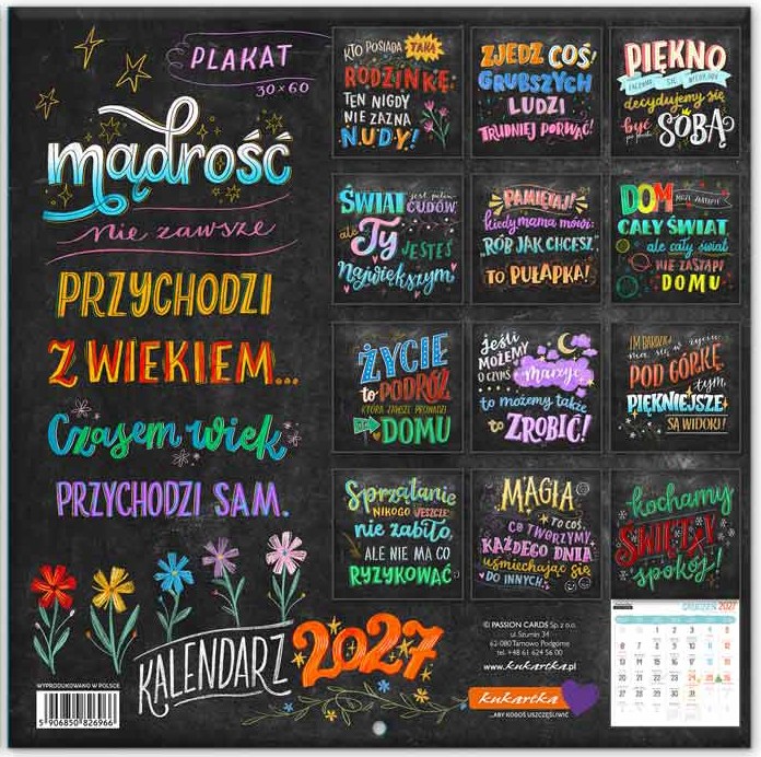 Kalendarz 2027 kukartka ŚCIENNY - TABLICA RODZINKI (30x60 cm)