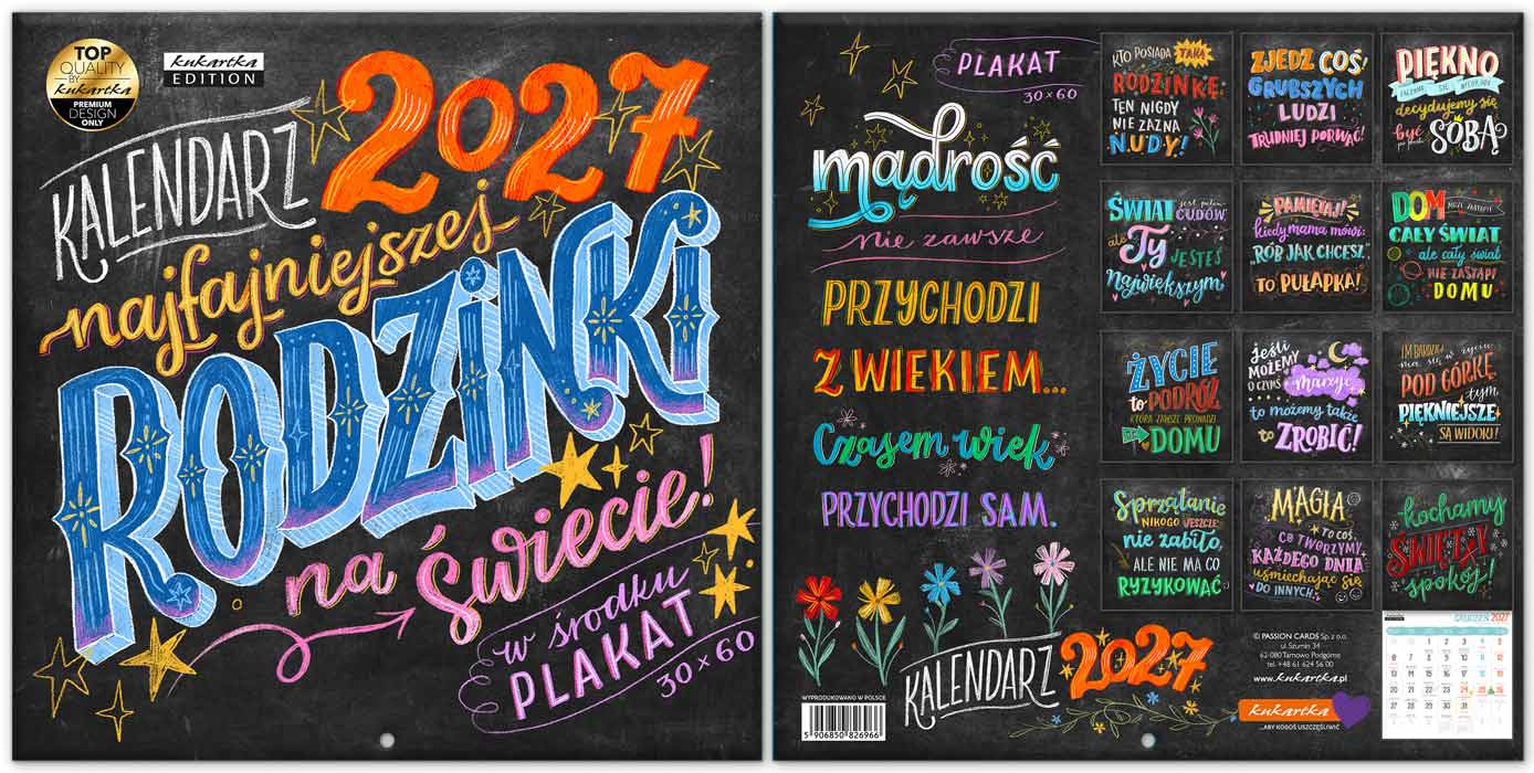 Kalendarz 2027 kukartka ŚCIENNY - TABLICA RODZINKI (30x60 cm)