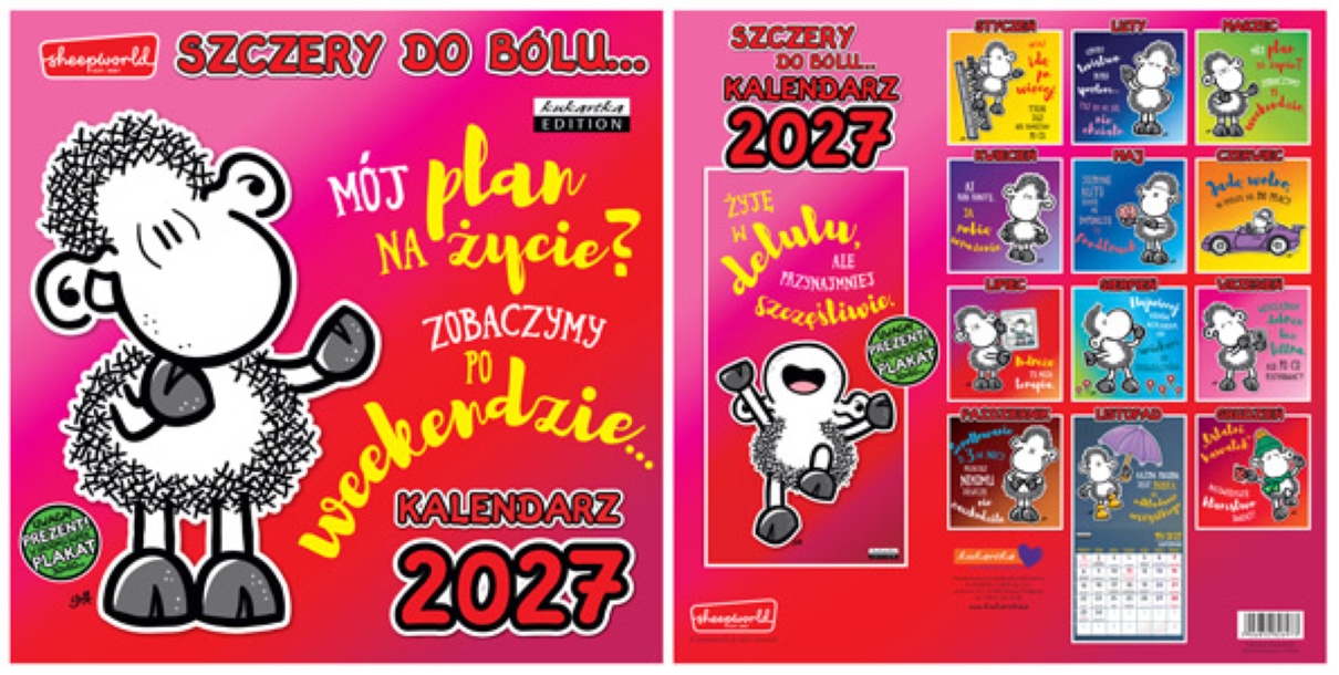 Kalendarz 2027 kukartka ŚCIENNY - SHEEP SZCZERY (30x60 cm)