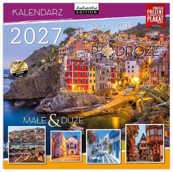 Kalendarz 2027 kukartka ŚCIENNY - PODRÓŻE (30x60 cm)