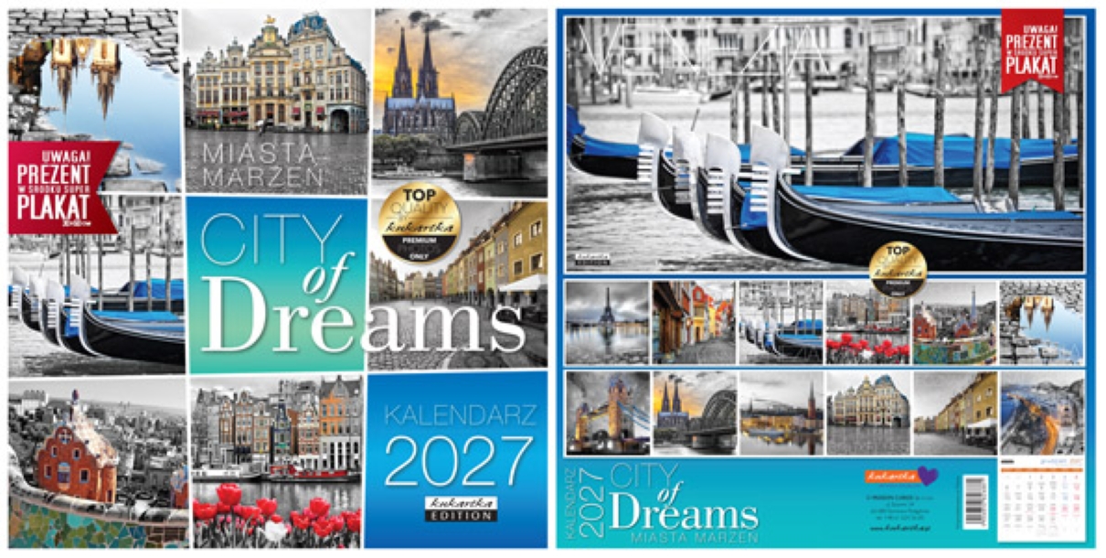 Kalendarz 2027 kukartka ŚCIENNY - CITY OF DREAMS (30x60 cm)