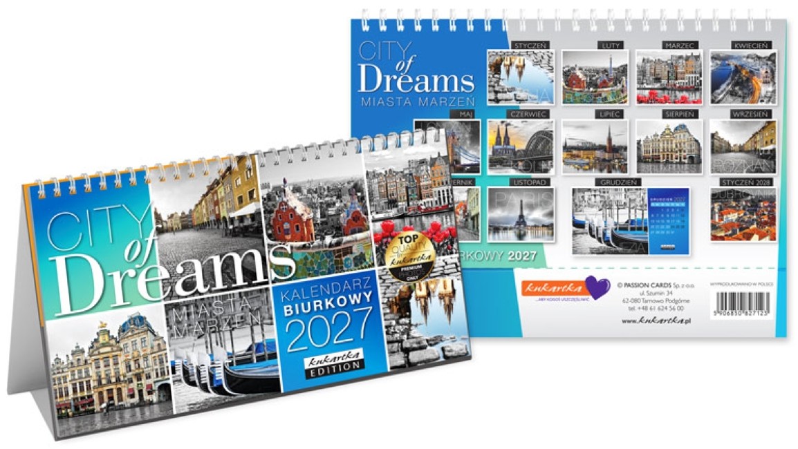 Kalendarz 2027 kukartka BIURKOWY - CITY OF DREAMS (21x12 cm)