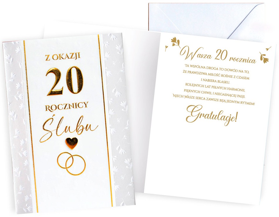 Karnet Dream Cards z kopertą: Rocznica Ślubu 20 (cyfry) DK-1337