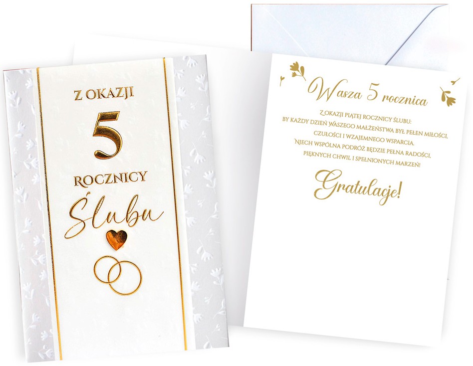 Karnet Dream Cards z kopertą: Rocznica Ślubu 5 (cyfry) DK-1334