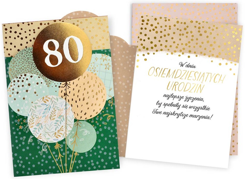 Karnet Dream Cards z kopertą: Urodziny 80 (cyfry, balony) DK-1256