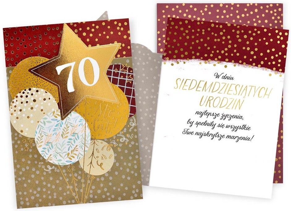 Karnet Dream Cards z kopertą: Urodziny 70 (cyfry, balony) DK-1255