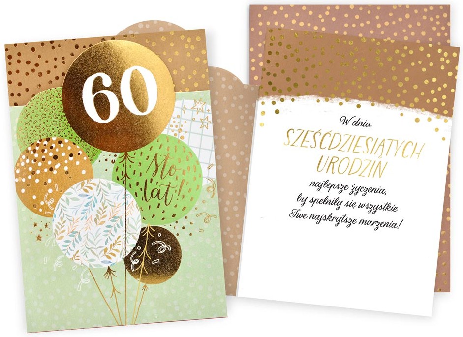 Karnet Dream Cards z kopertą: Urodziny 60 (cyfry, balony) DK-1254