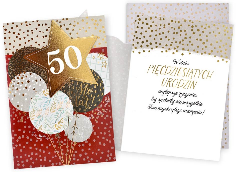 Karnet Dream Cards z kopertą: Urodziny 50 (cyfry, balony) DK-1253