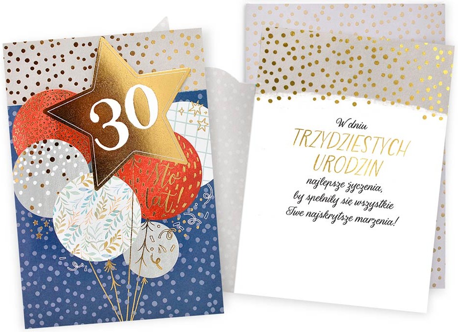 Karnet Dream Cards z kopertą: Urodziny 30 (cyfry, balony) DK-1251
