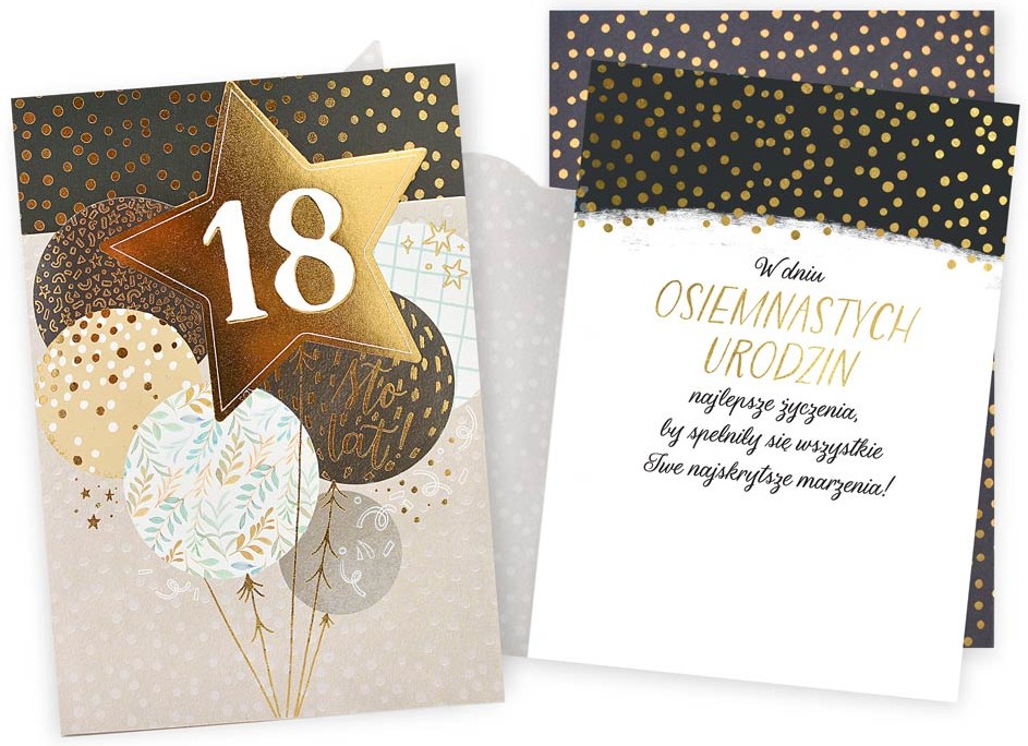 Karnet Dream Cards z kopertą: Urodziny 18 (osiemnastka, cyfry, balony) DK-1249