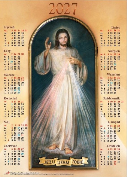 Kalendarz 2027 ŚCIENNY Plakat - JEZUS MIŁOSIERNY (49x68 cm)