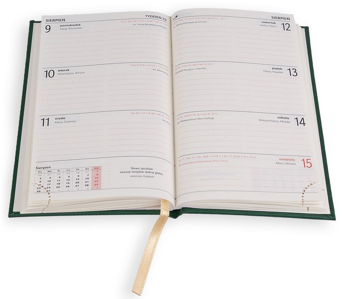 Kalendarz / Terminarz tygodniowy 2027 STANDARD - zielony (9x15,3 cm)