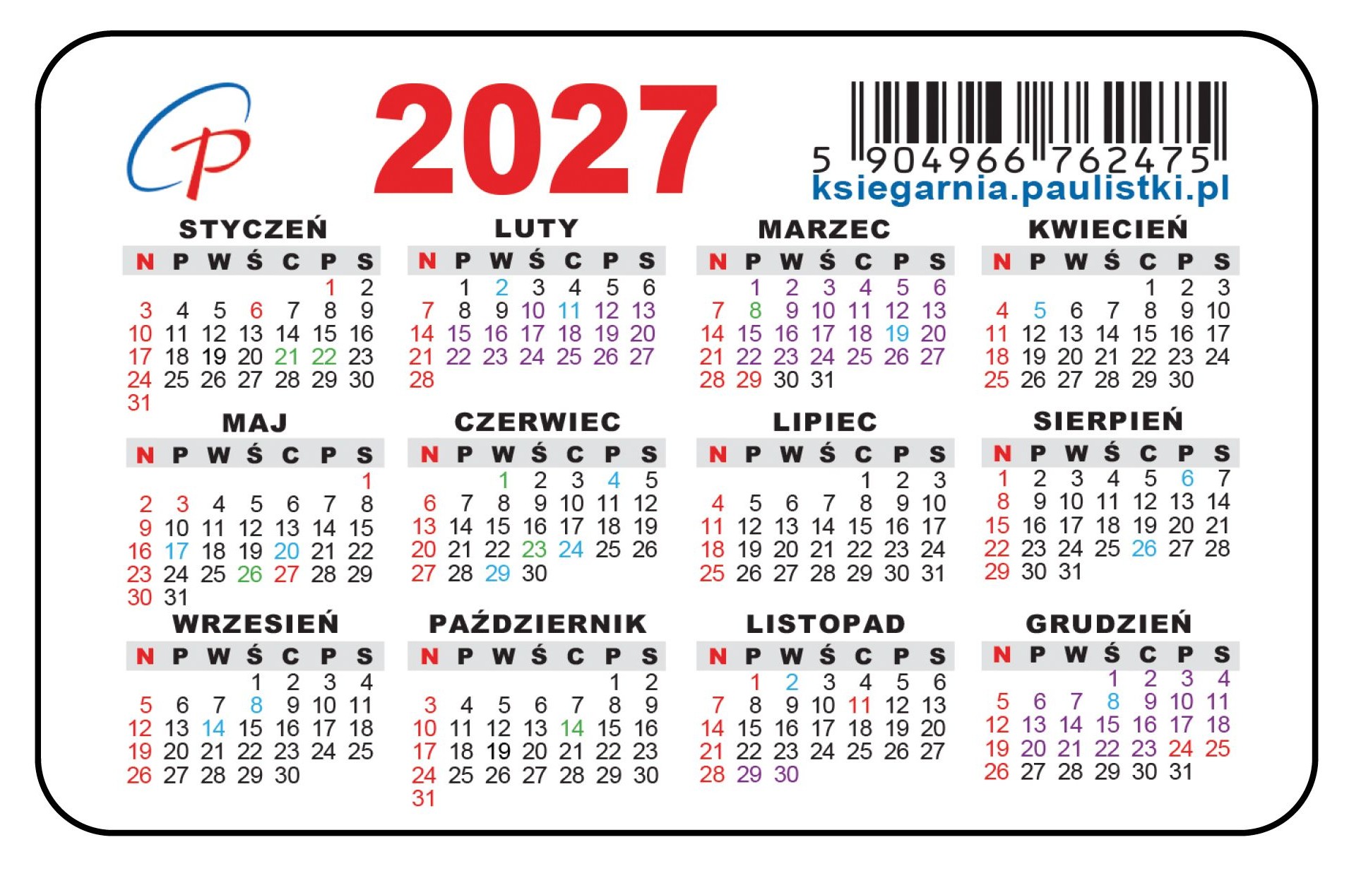 Kalendarzyki listkowe 2027 - Paulistki. Zestaw 2 (4 szt.)