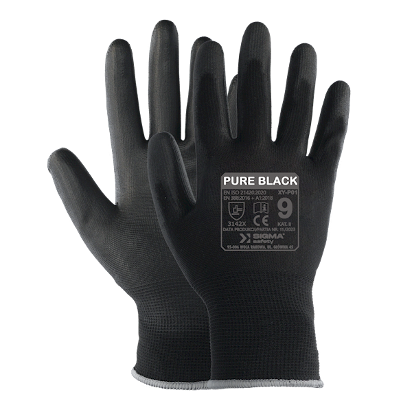 PURE BLACK rękawice robocze czarne z PU r.8
