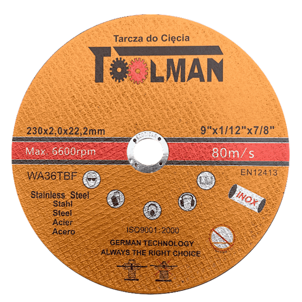 Tarcza do cięcia Metal 230*2*22.23mm-Toolman - TS23020TL