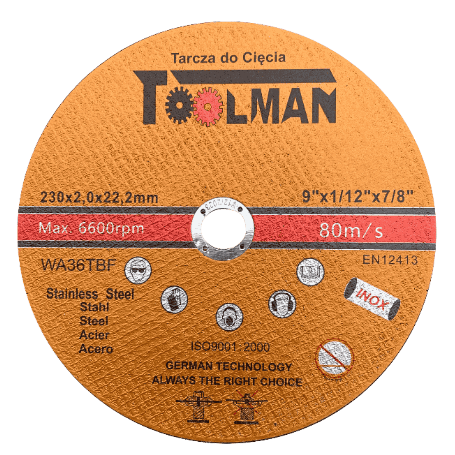 Tarcza do cięcia Metal 230*2*22.23mm-Toolman - TS23020TL