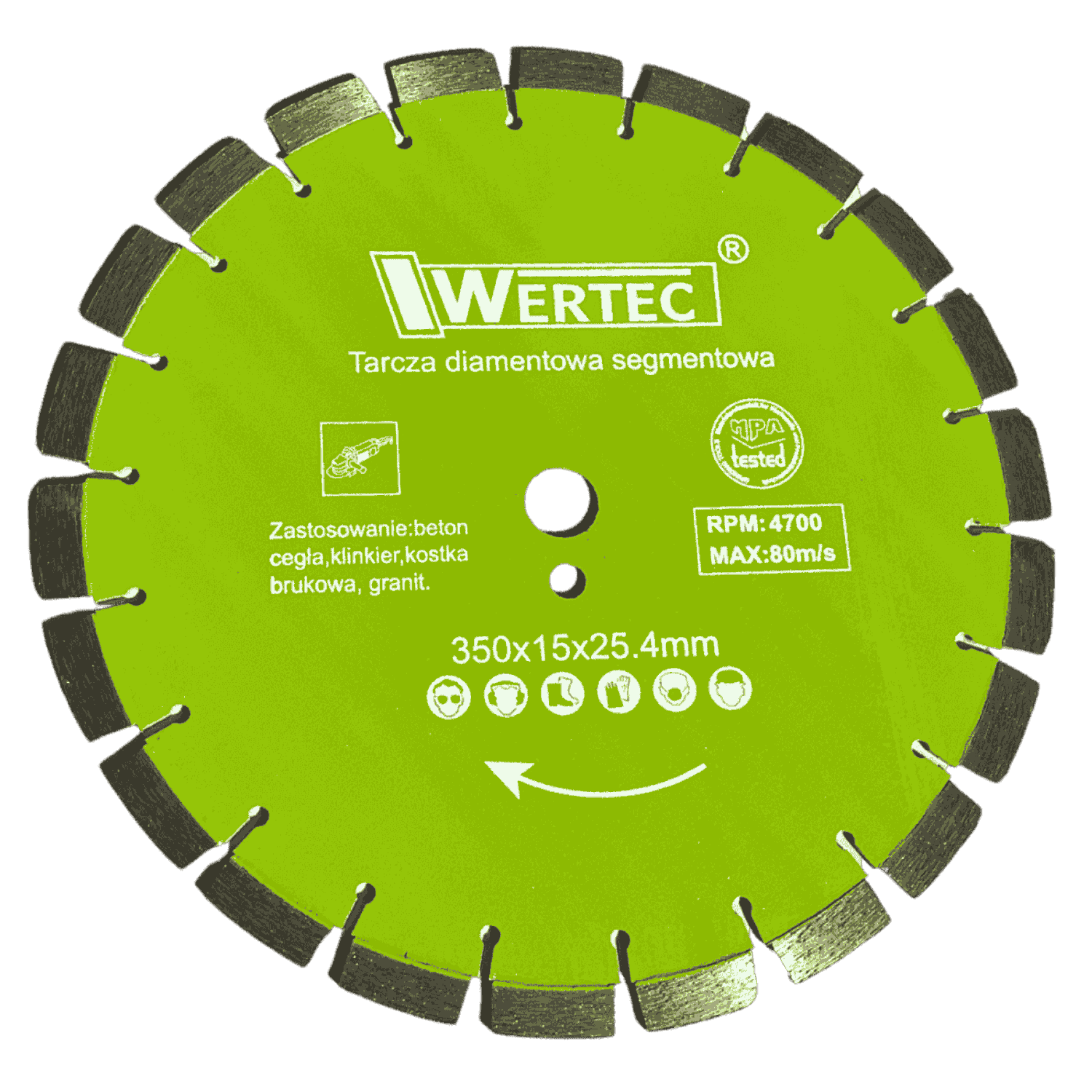 Tarcza diamentowa 350X25,4X15MM na elektr. SILVER GREEN - WTDSG350