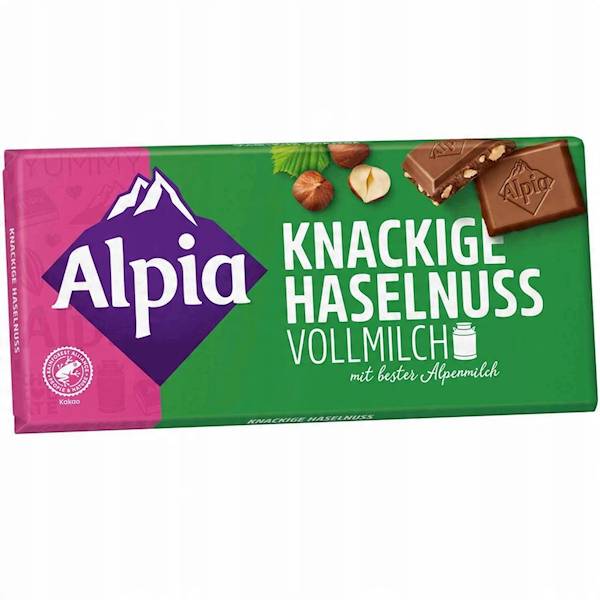 Czekolada mleczna marki Alpia z orzeszkami laskowymi 100g