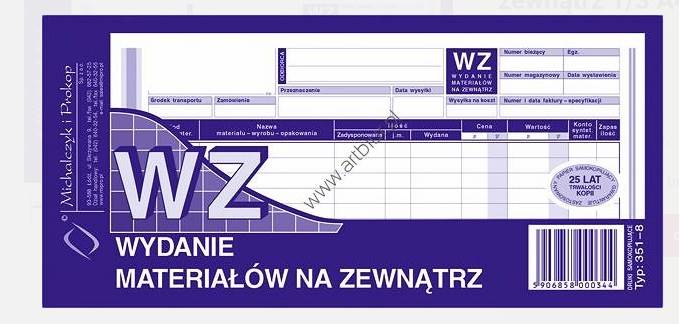 Druk WZ wydanie materiałów na zewnątrz