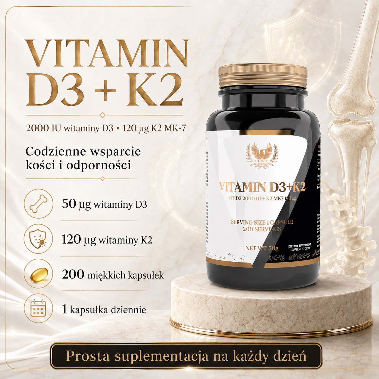 Victorious Nutrition Vitamin D3 K2 200 caps