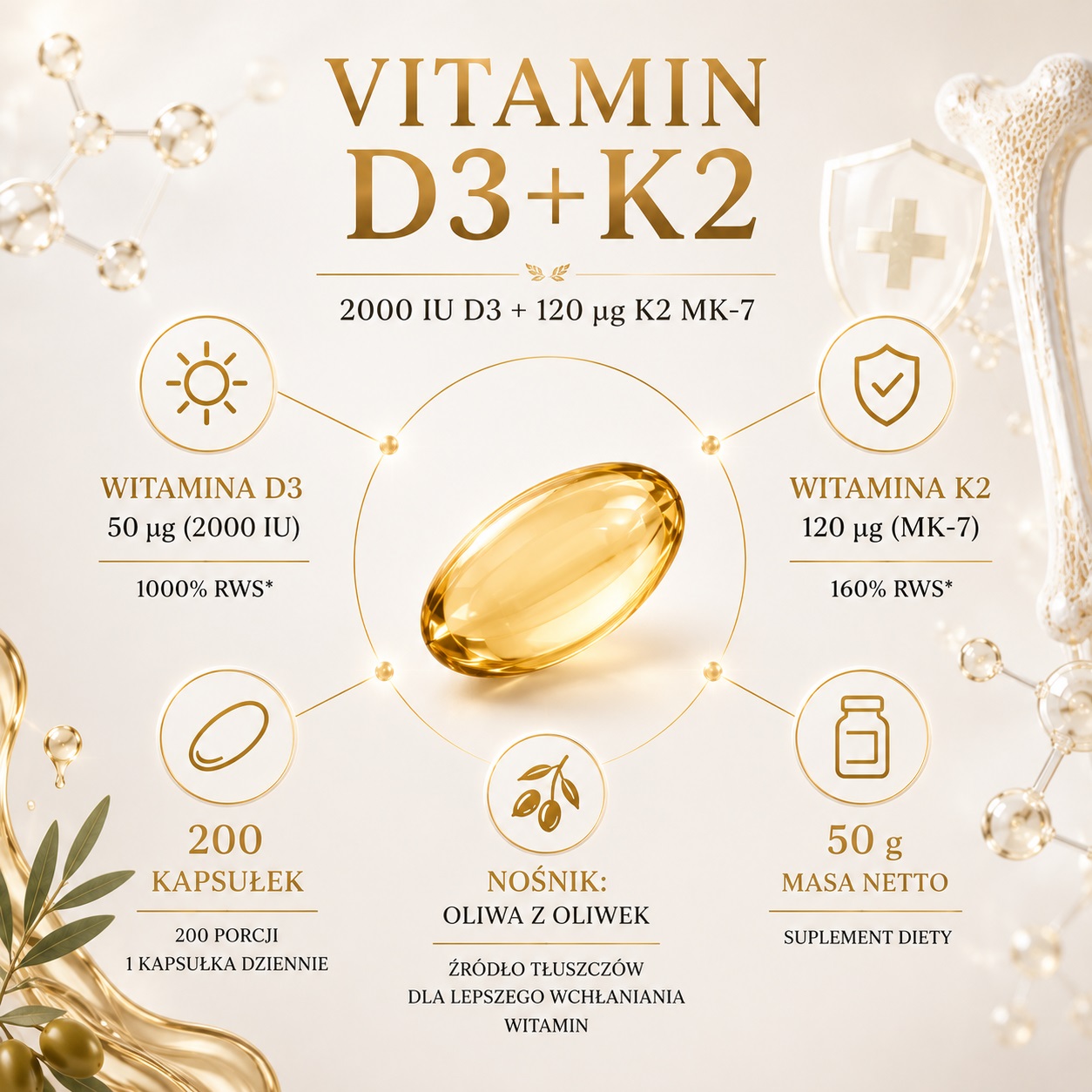 Victorious Nutrition Vitamin D3 K2 – skład i porcja