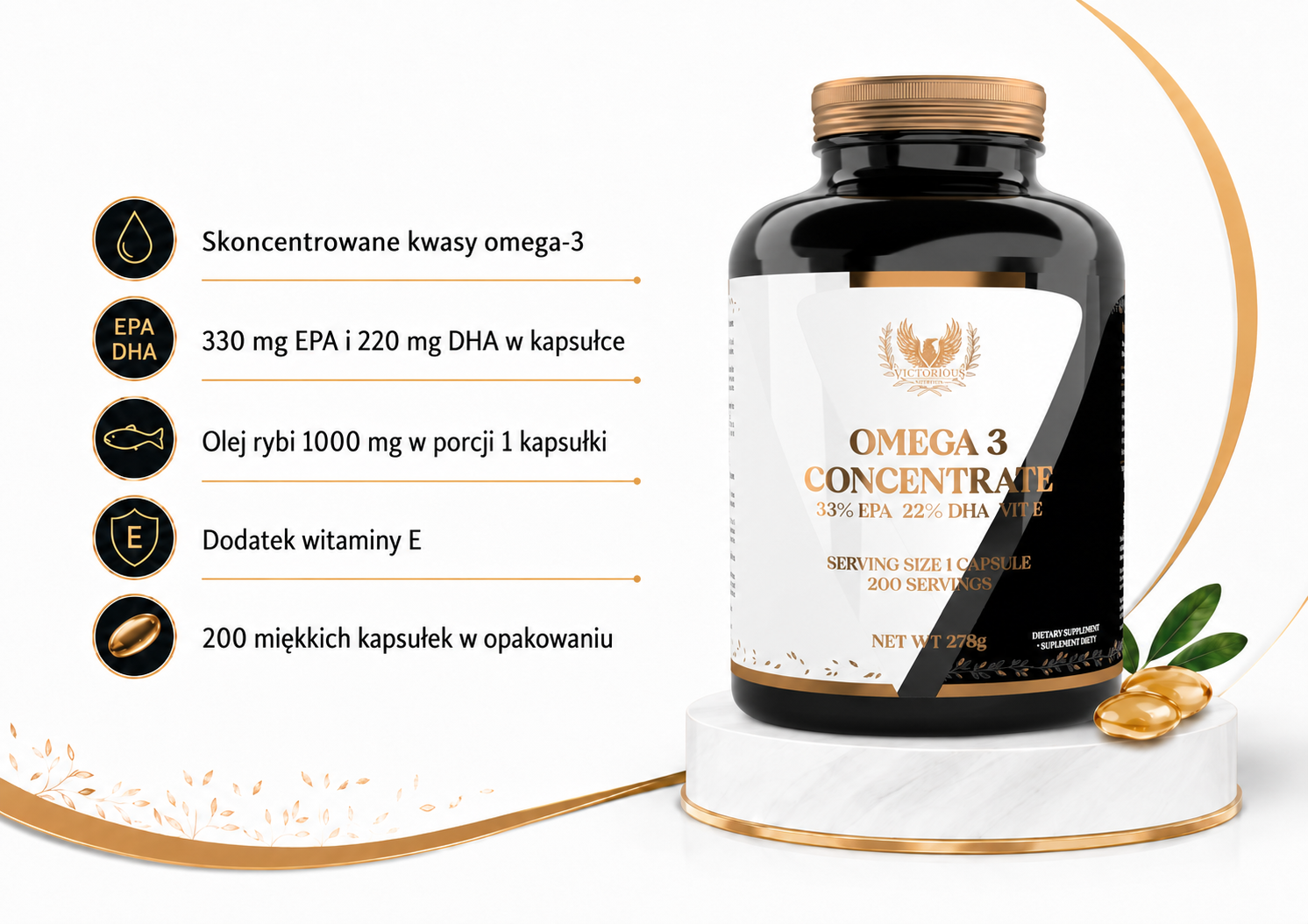 Victorious Nutrition Omega 3 Concentrate 330/220 200 kapsułek