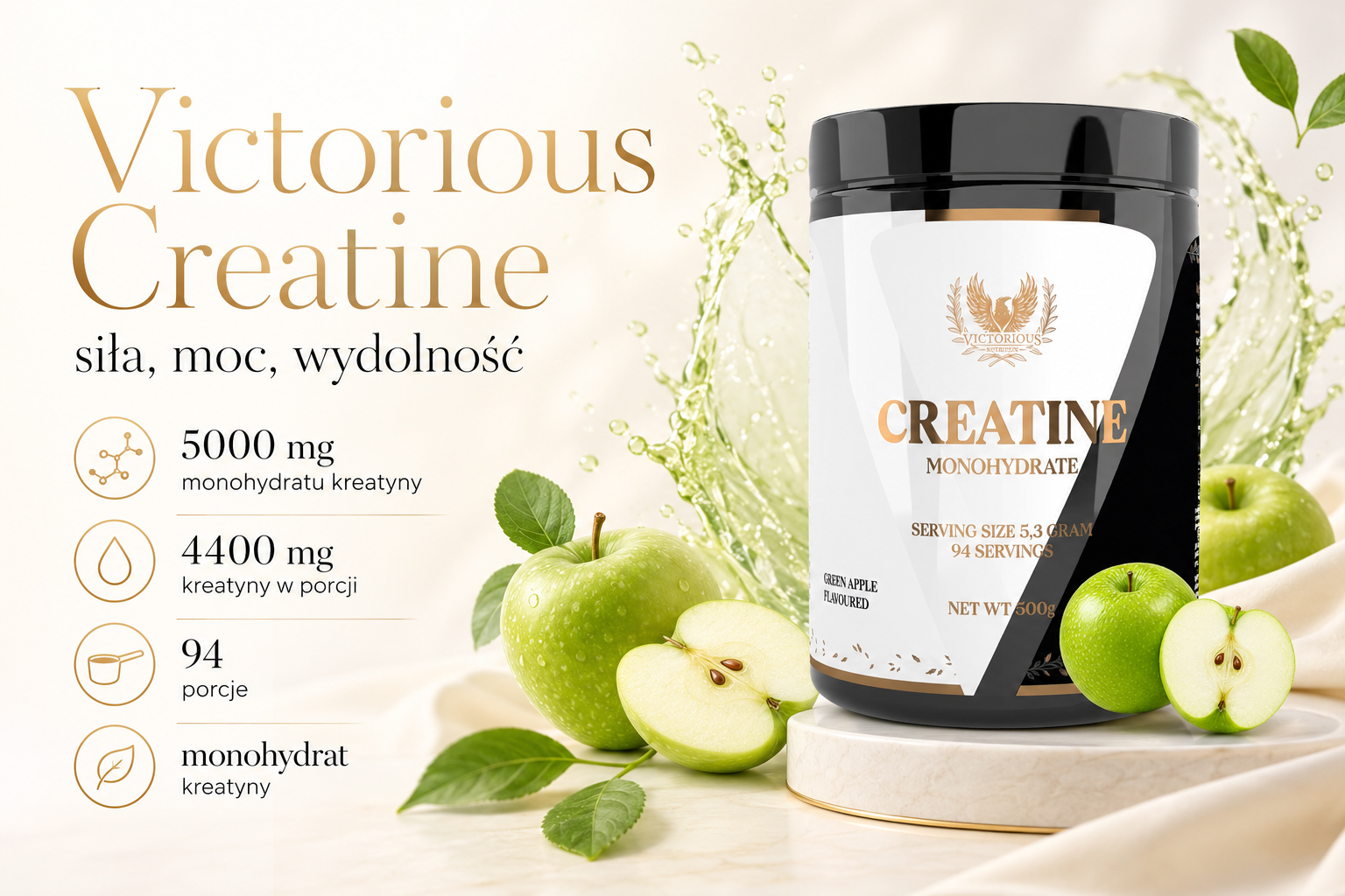 Victorious Nutrition Creatine Monohydrate 500 g Green Apple