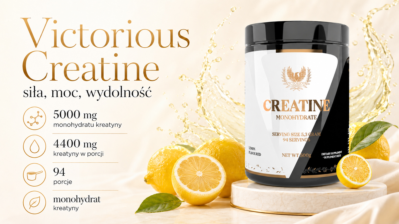 Victorious Nutrition Creatine Monohydrate 500 g Lemon