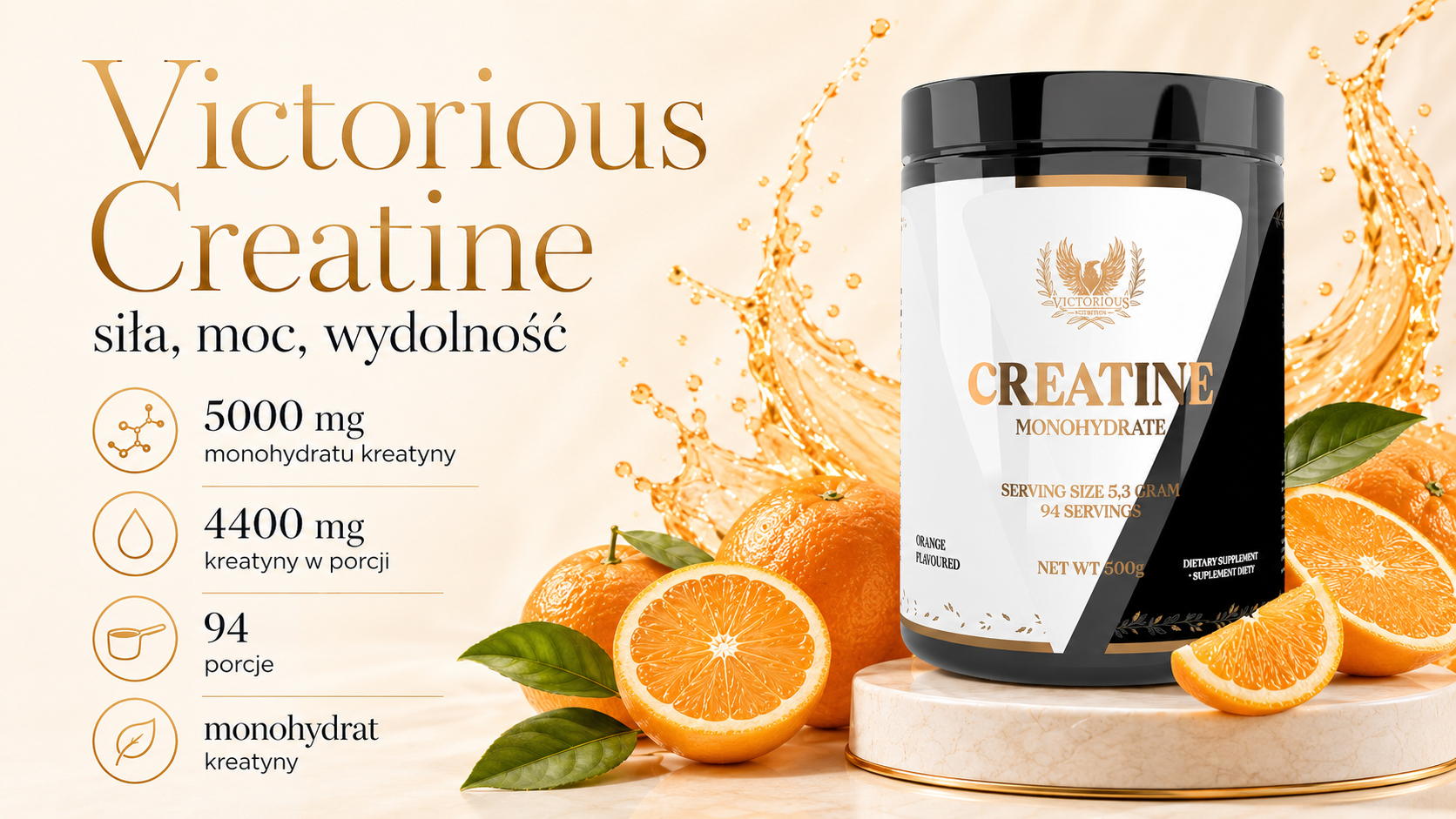 Victorious Nutrition Creatine Monohydrate 500 g Orange