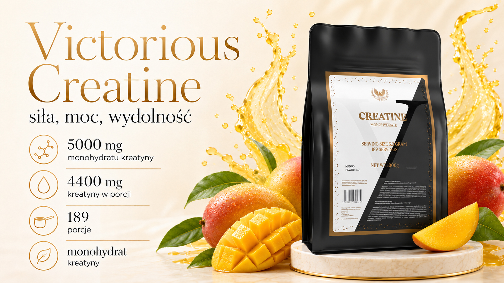 Victorious Nutrition Creatine Monohydrate 1000 g Mango