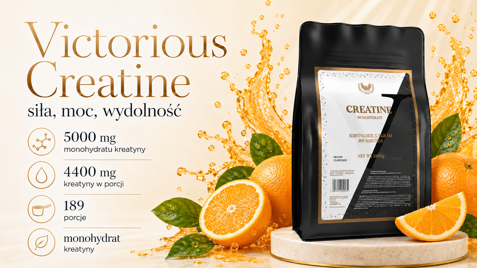 Victorious Nutrition Creatine Monohydrate 1000 g Orange