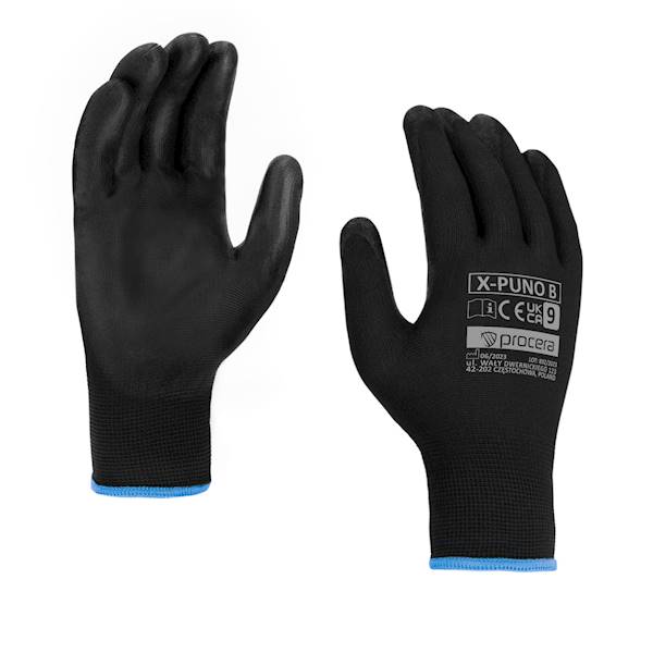 RĘKAWICE OCHRONNE POWLEKANE PU X-PUNO BLACK.ROZM.6