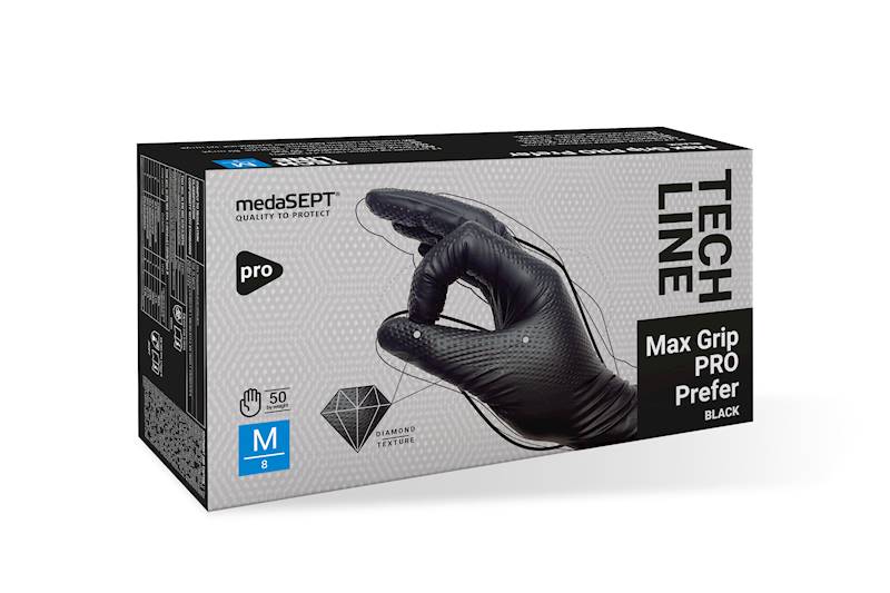 RĘKAWICE OCHRONNE, NITRYLOWE BEZPUDROWE CZARNE 50 SZT. - MAX GRIP BLACK ROZM.XL