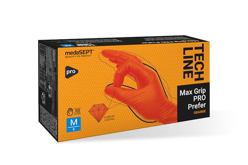 RĘKAWICE OCHRONNE, NITRYLOWE BEZPUDROWE POMARAŃCZOWE 50 SZT. - MAX GRIP ORANGE ROZM.L