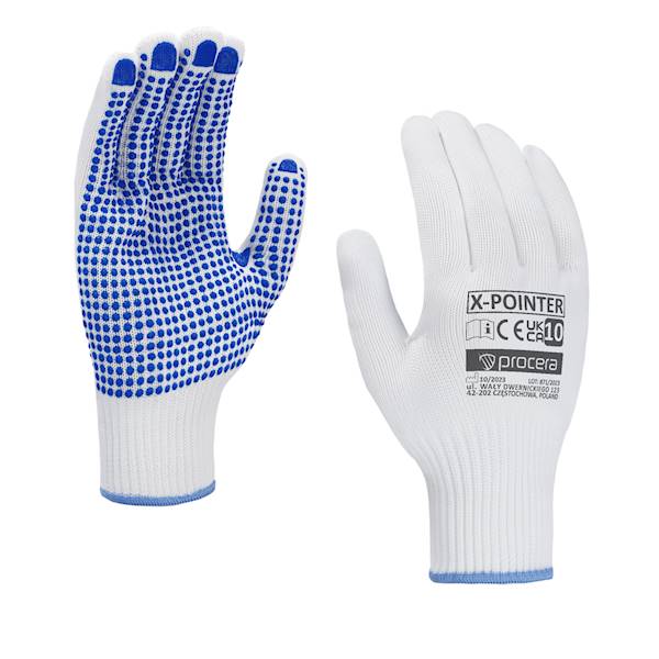 RĘKAWICE OCHRONNE POLIESTROWE Z NAKROPIENIEM X-POINTER ROZM.8